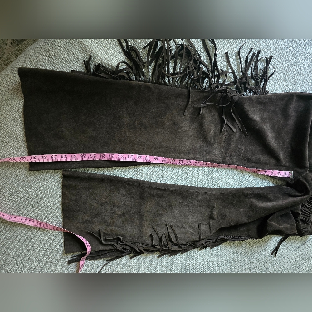 Genuine Leather Dark Brown Pants with Fringe Details Size 8 Aprox - Picture 14 of 16